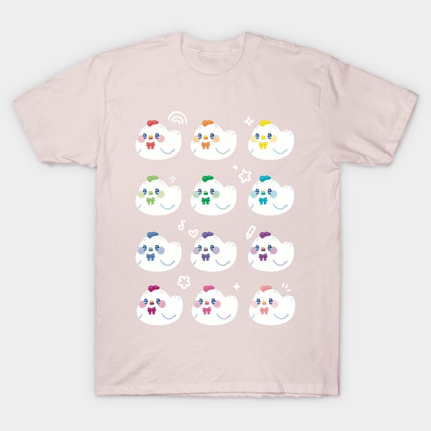 Rainbow Chicken Grid Kawaii Art T-Shirt by Sweetums Art Shop